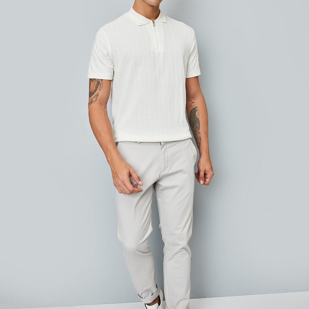 Buy Men Knit Zip Polo T-shirt Online at just Rs. 799.0