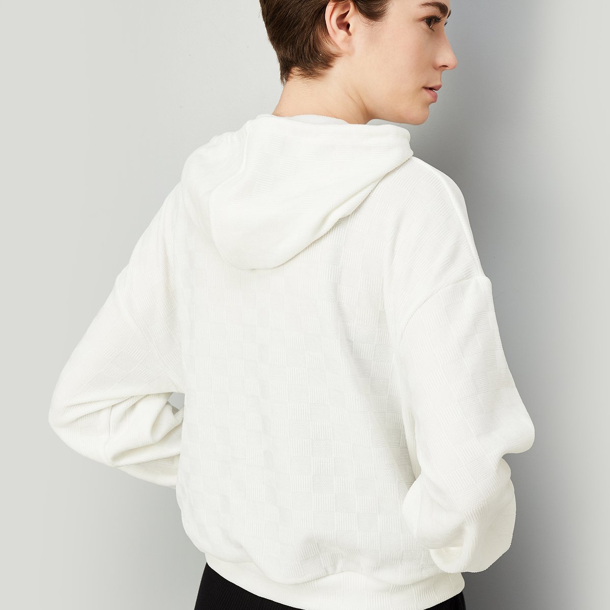 Buy Women Textured Hooded Sweatshirt Online at just Rs. 1299.0