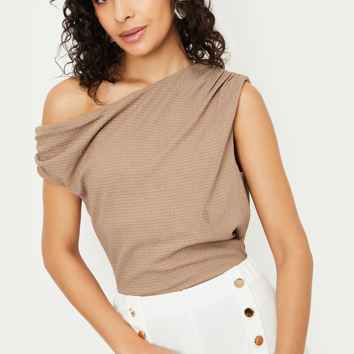 Buy Women Textured Off-Shoulder Knit Top Online at just Rs