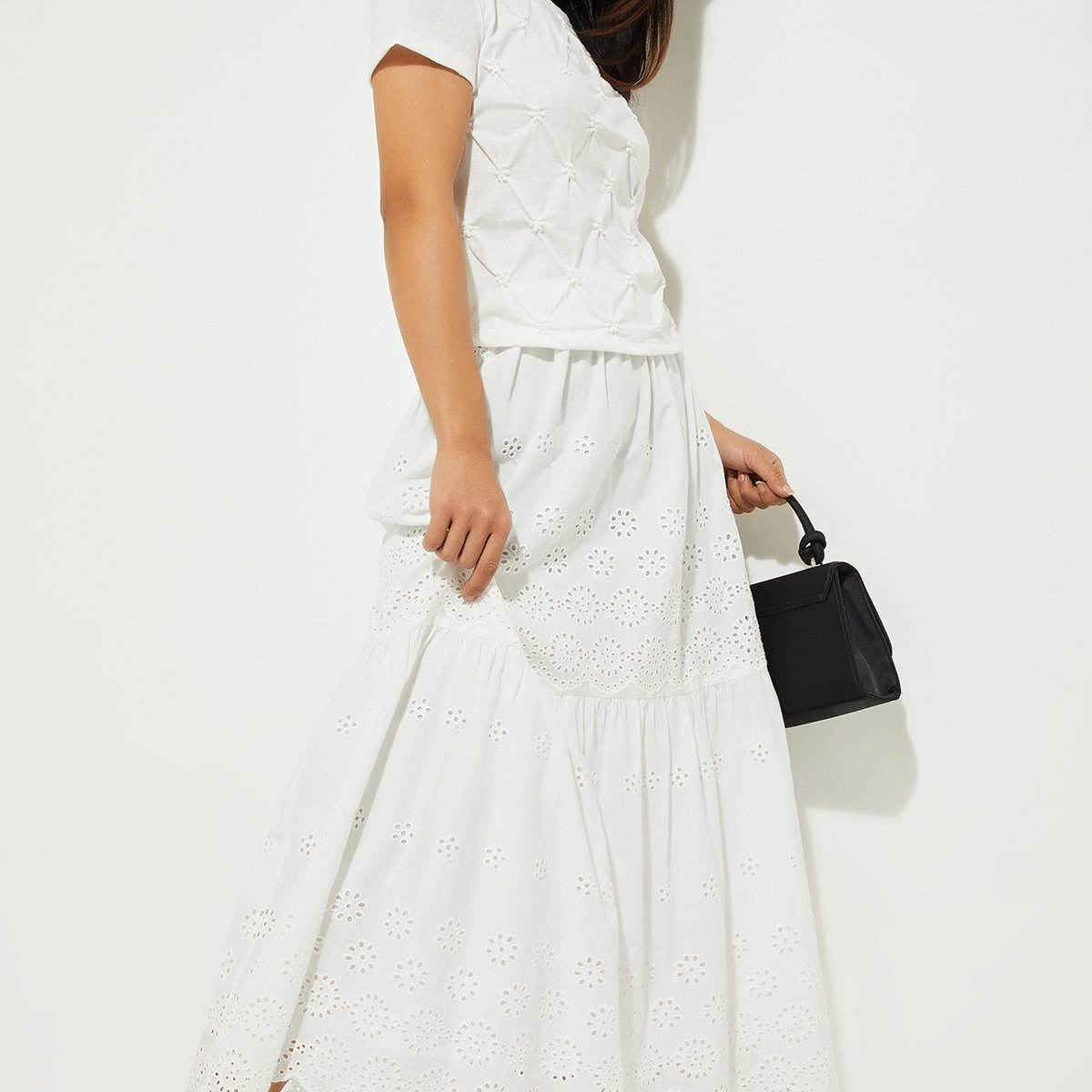 Buy ALAYA F x URB_N Women Schiffili Embroidered Tiered Skirt