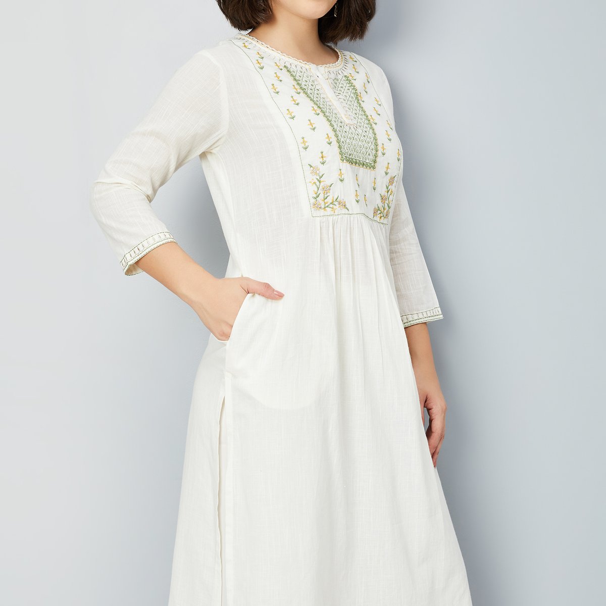Buy Women Yoke Embroidered Straight Kurta Online at just Rs. 599.0