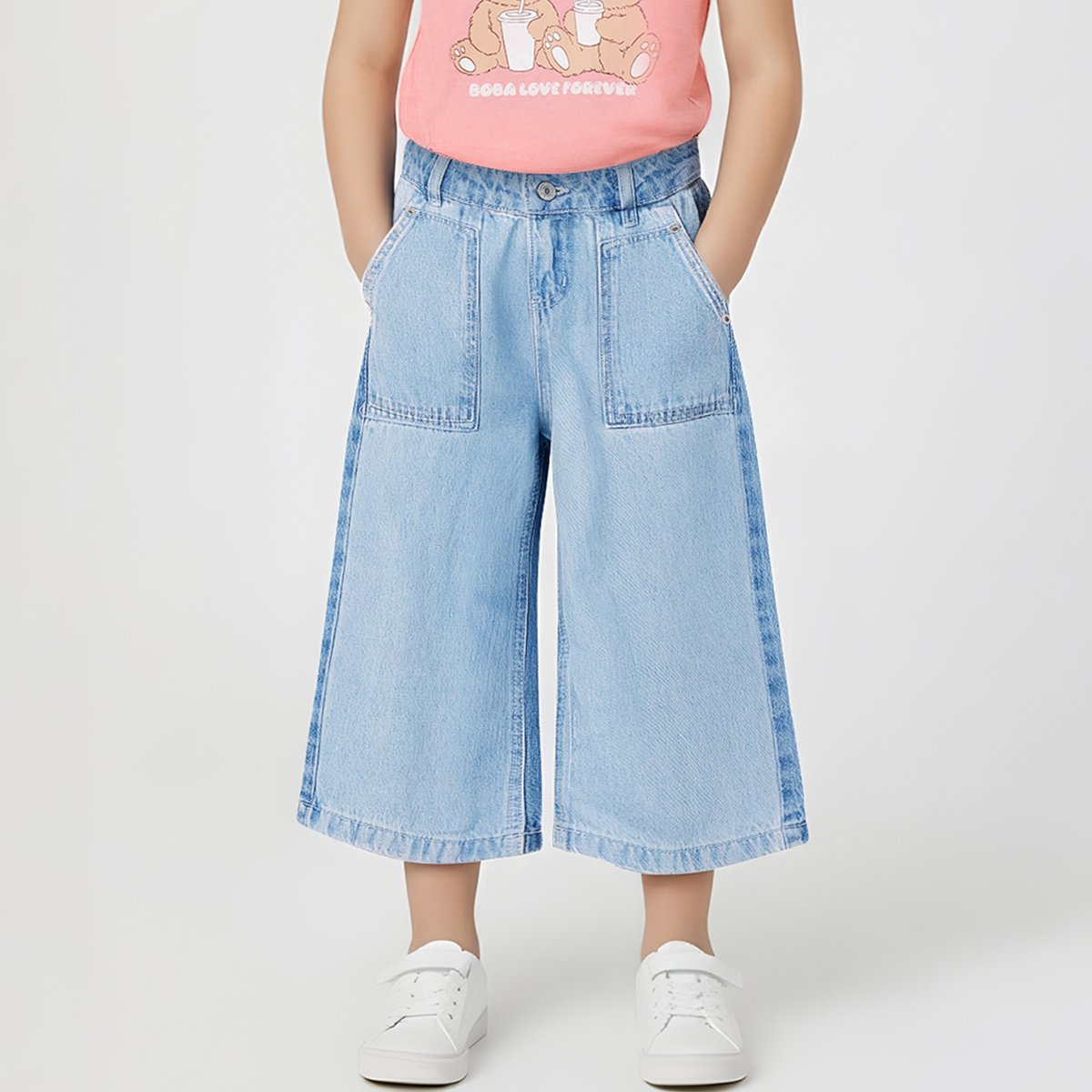 Buy Girls Washed Wide Leg Jeans Online at just Rs. 799.0