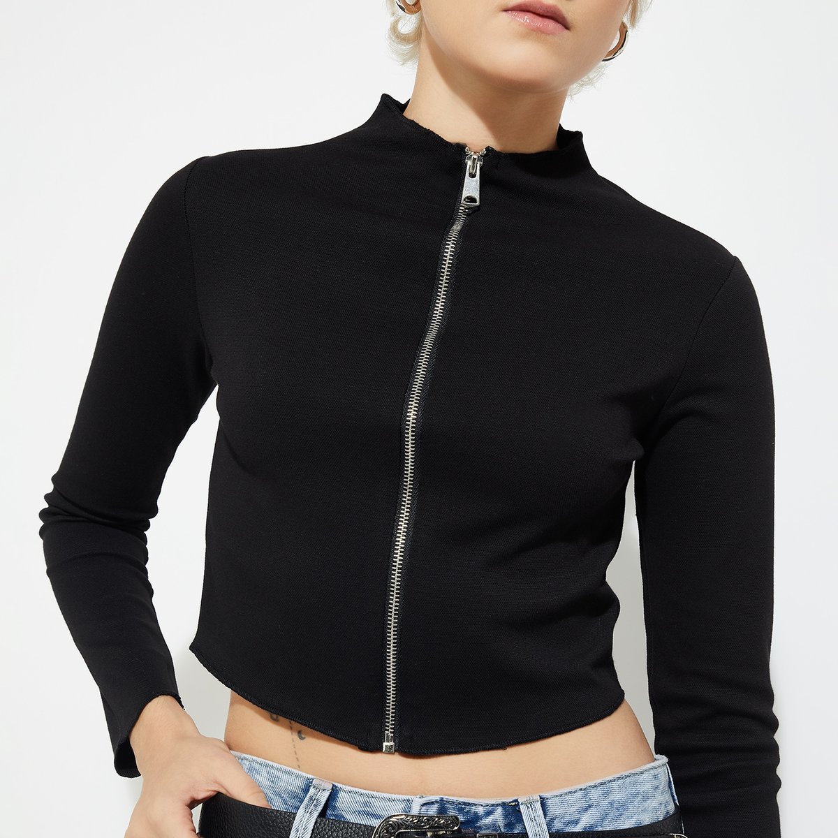 Buy ALAYA F x URB_N Women Solid Crop Jacket Online at just Rs