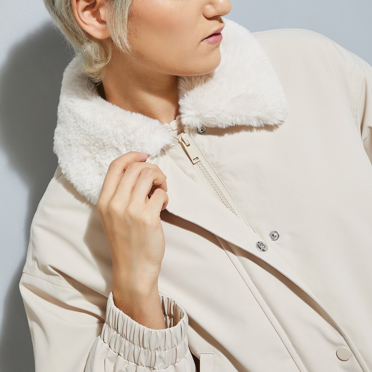 Buy ALAYA F x URB_N Women Solid Fur Collar Jacket Online at just