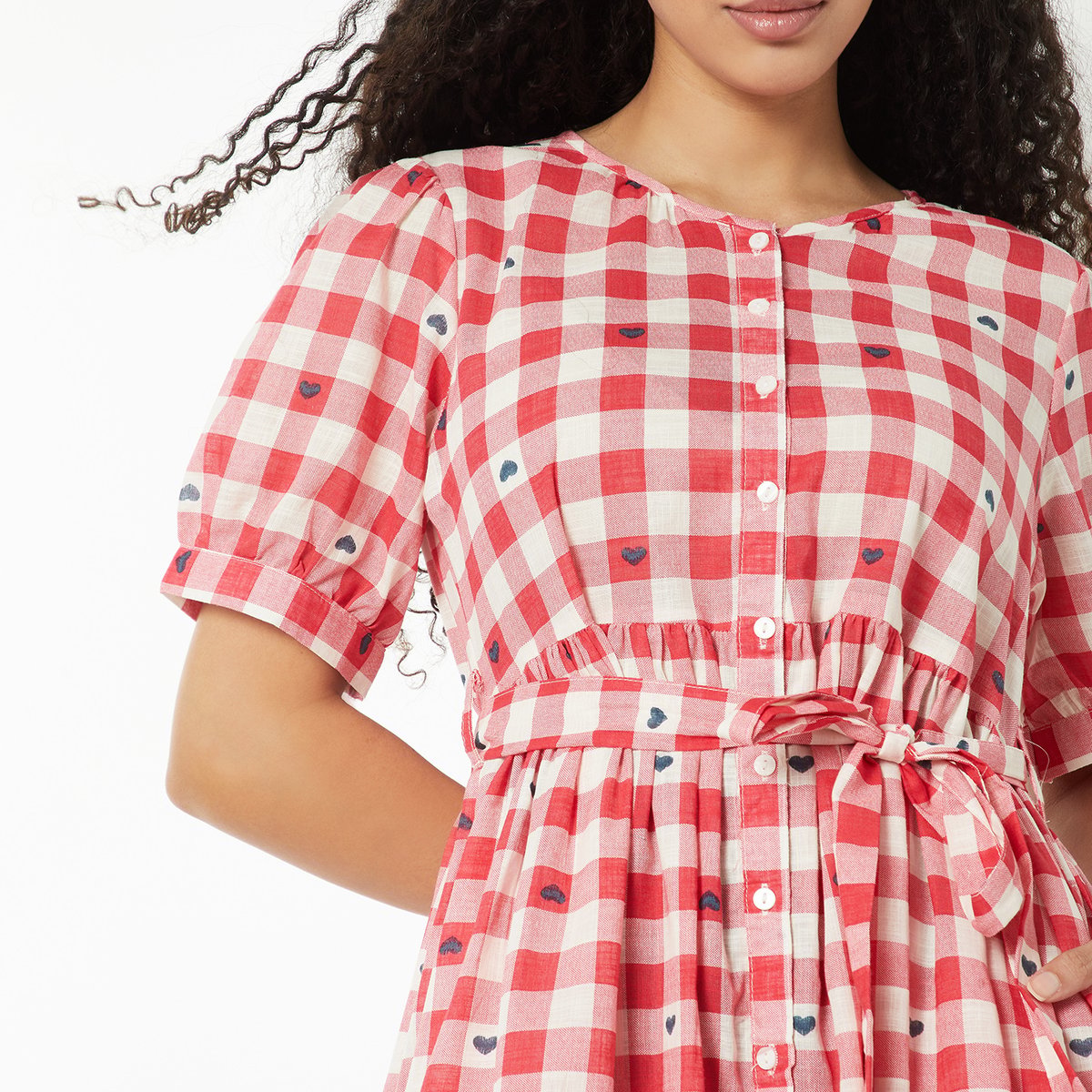 Buy Women Checked A-line Belted Dress Online at just Rs. 999.0