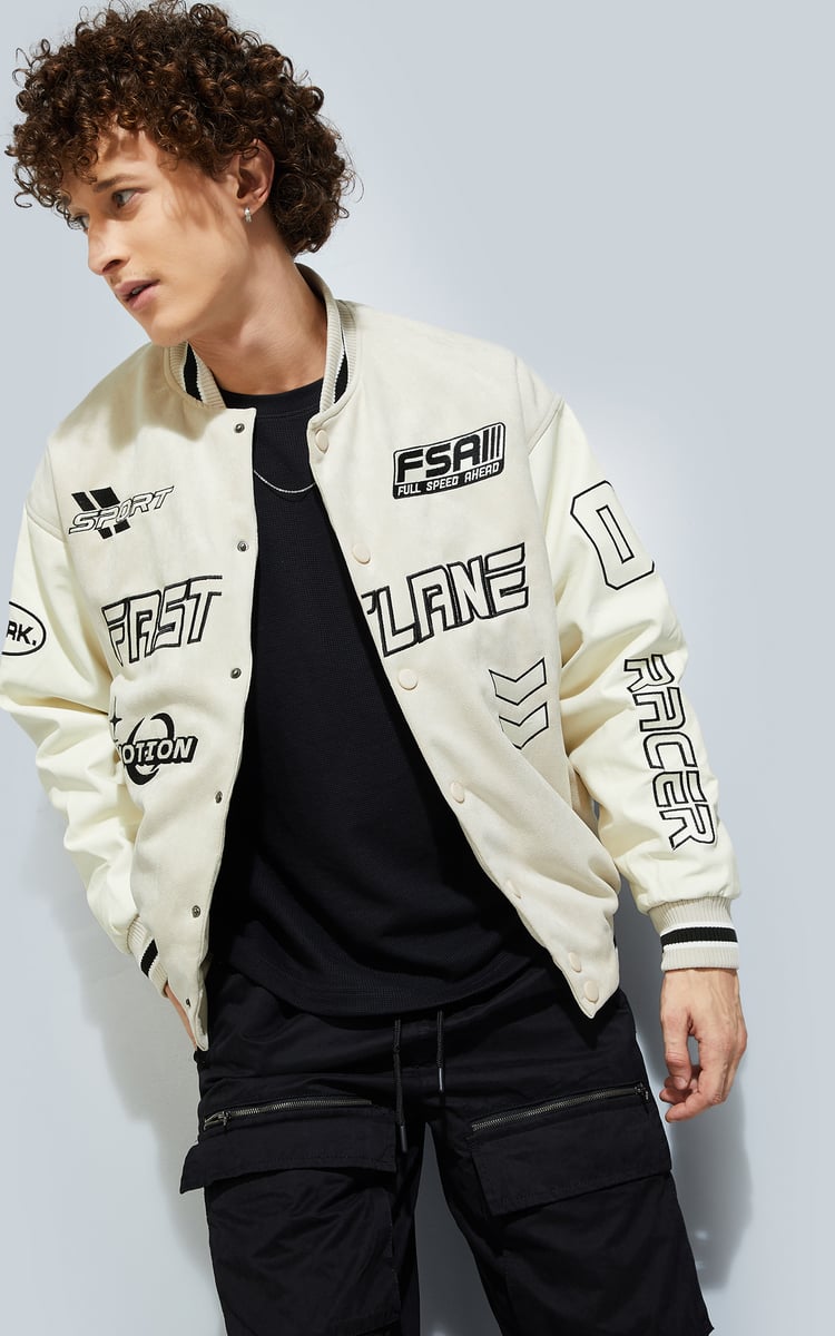 Buy URB_N Men Printed Varsity Jacket Online at just Rs. 2999.0