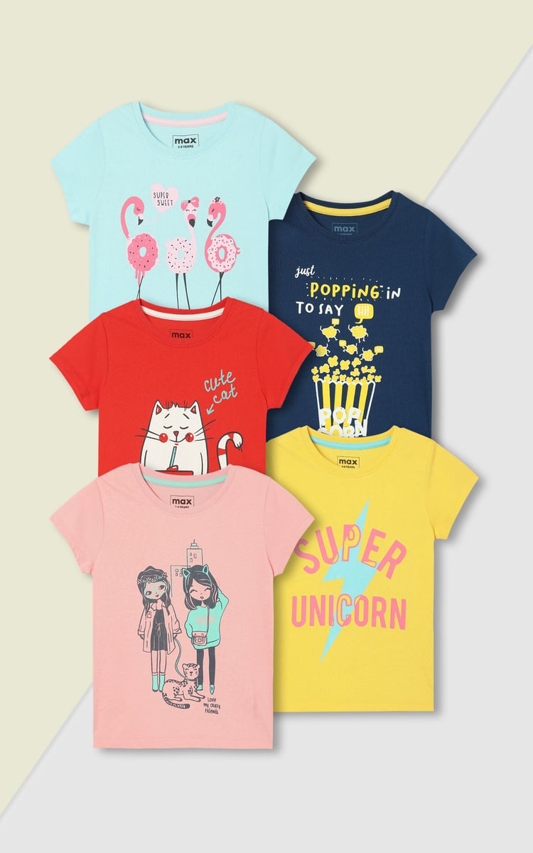 Buy Girls Graphic Printed T-shirt - Pack of 5 Online at just