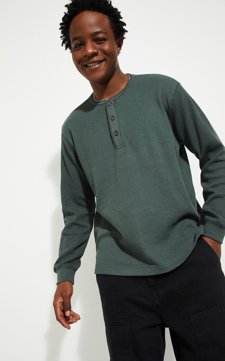 Buy URB_N Men Textured Henley Neck T-shirt Online at just Rs