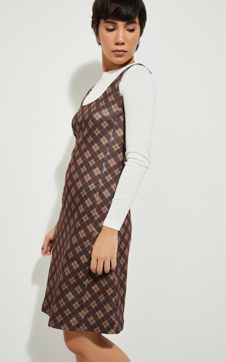 Buy URB_N Women Checked Pinafore Dress with T-shirt Online