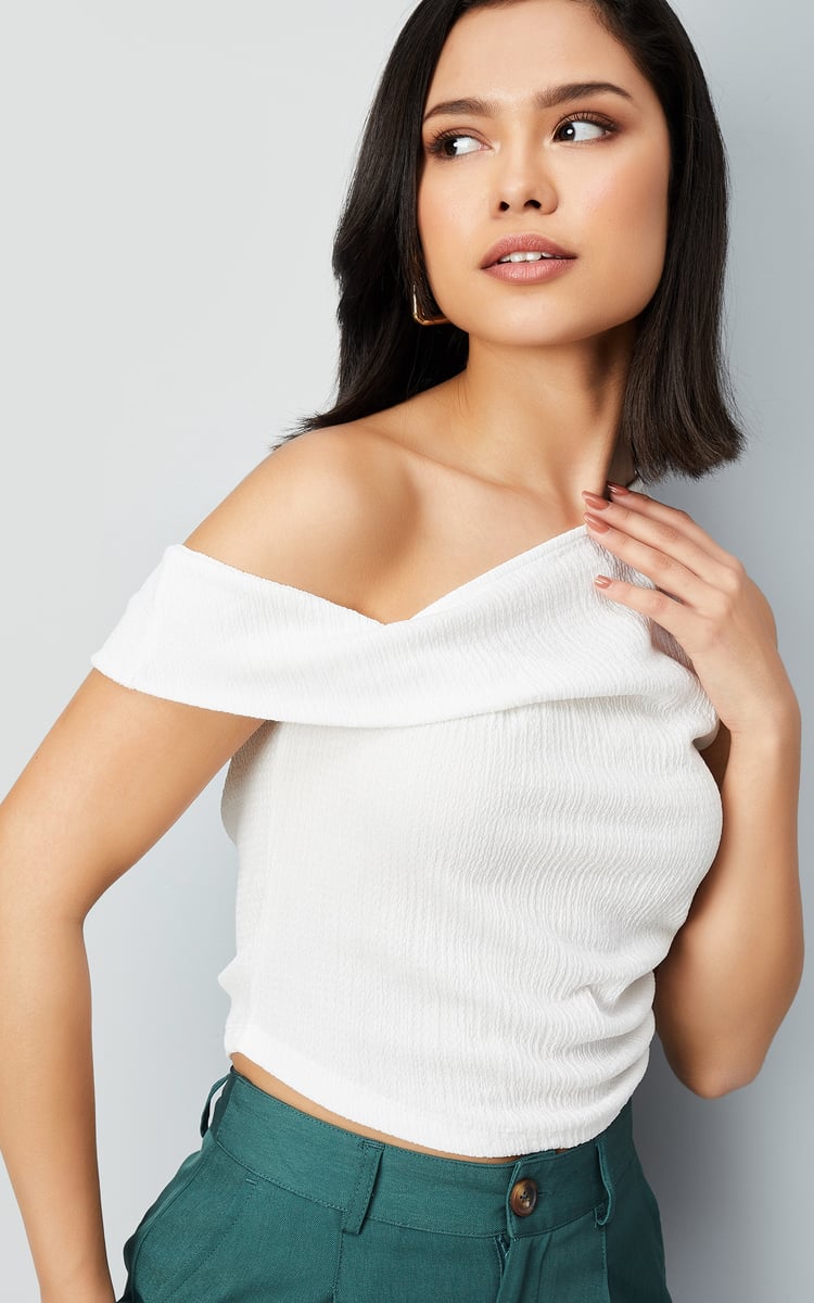  オフショル Track Top One Shoulder One Shoulder Drop Top In Brown – Oyela