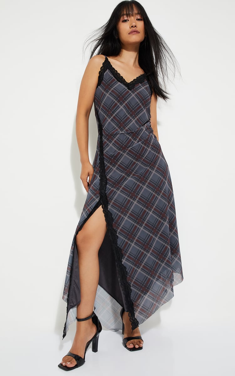 Buy URB_N Women Checked A-line Side Slit Dress Online at just Rs