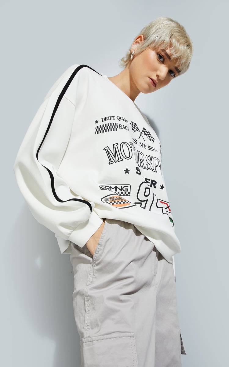 Buy ALAYA F x URB_N Women Printed Oversized Sweatshirt Online at