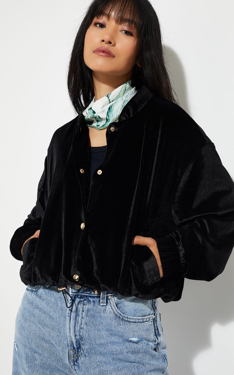 Buy URB_N Women Velour Jacket Online at just Rs. 1799.0