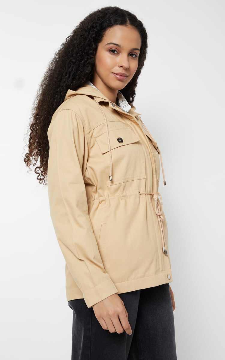 Buy Women Solid Hooded Jacket Online at just Rs. 1699.0