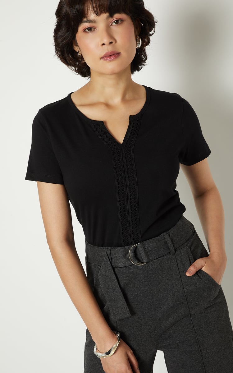 新品未着用MARNO Chloe knit tops black Buy Women Crochet Panel Top Online at just Rs. 299.0