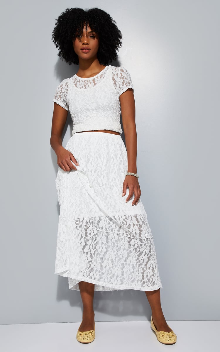 Buy ALAYA F x URB_N Women Lace Tiered Midi Skirt Online at just Rs