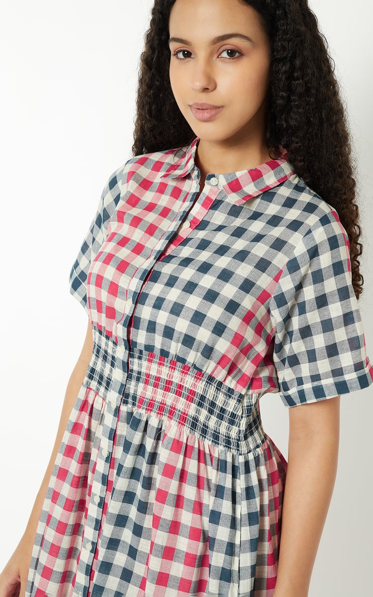 Buy Women Checked A-line Shirt Dress Online at just Rs. 999.0