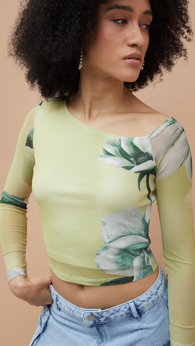 Buy GINGER Floral Print Asymmetric Neck Top from Ginger at just