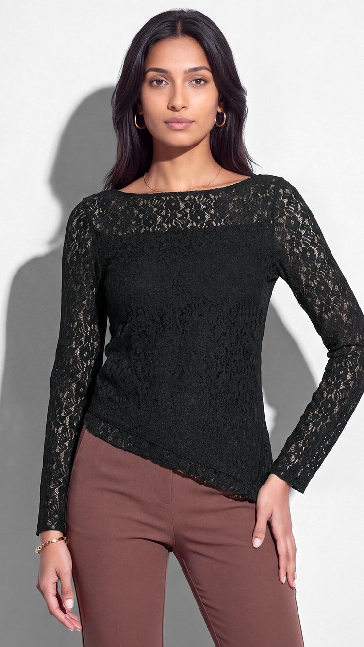 Buy CODE Lace Asymmetric Top from CODE at just INR 1499.0