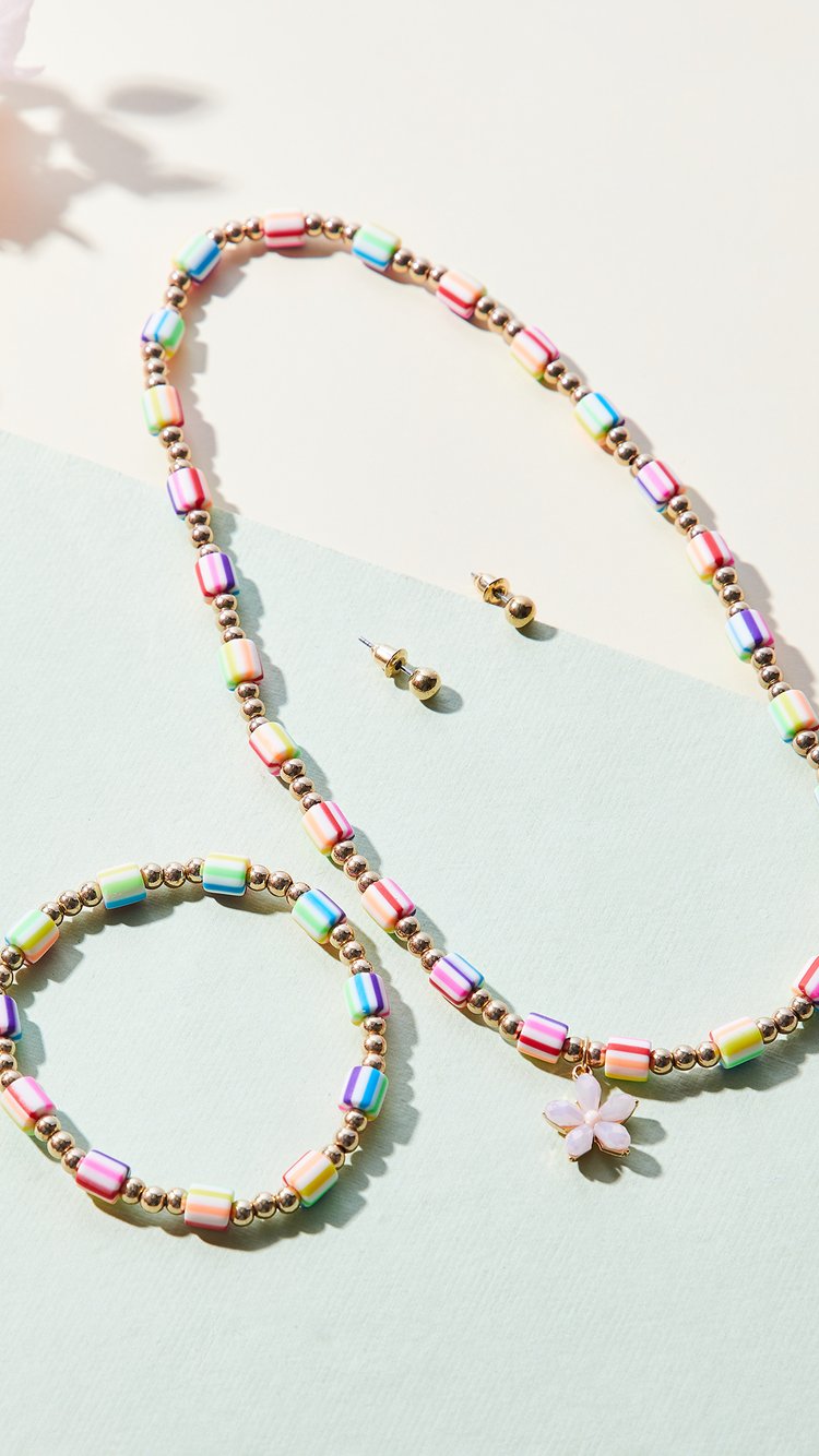 Buy Girls Beaded Floral Necklace Set Online at just