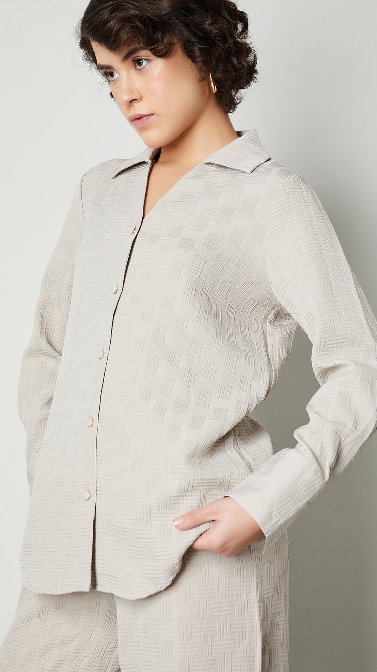 Buy Women Weave Textured Oversized Shirt Online at just Rs