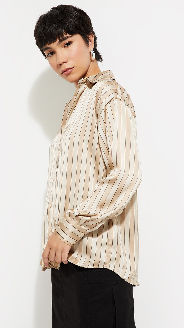 Buy URB_N Women Oversized Striped Satin Shirt Online at just