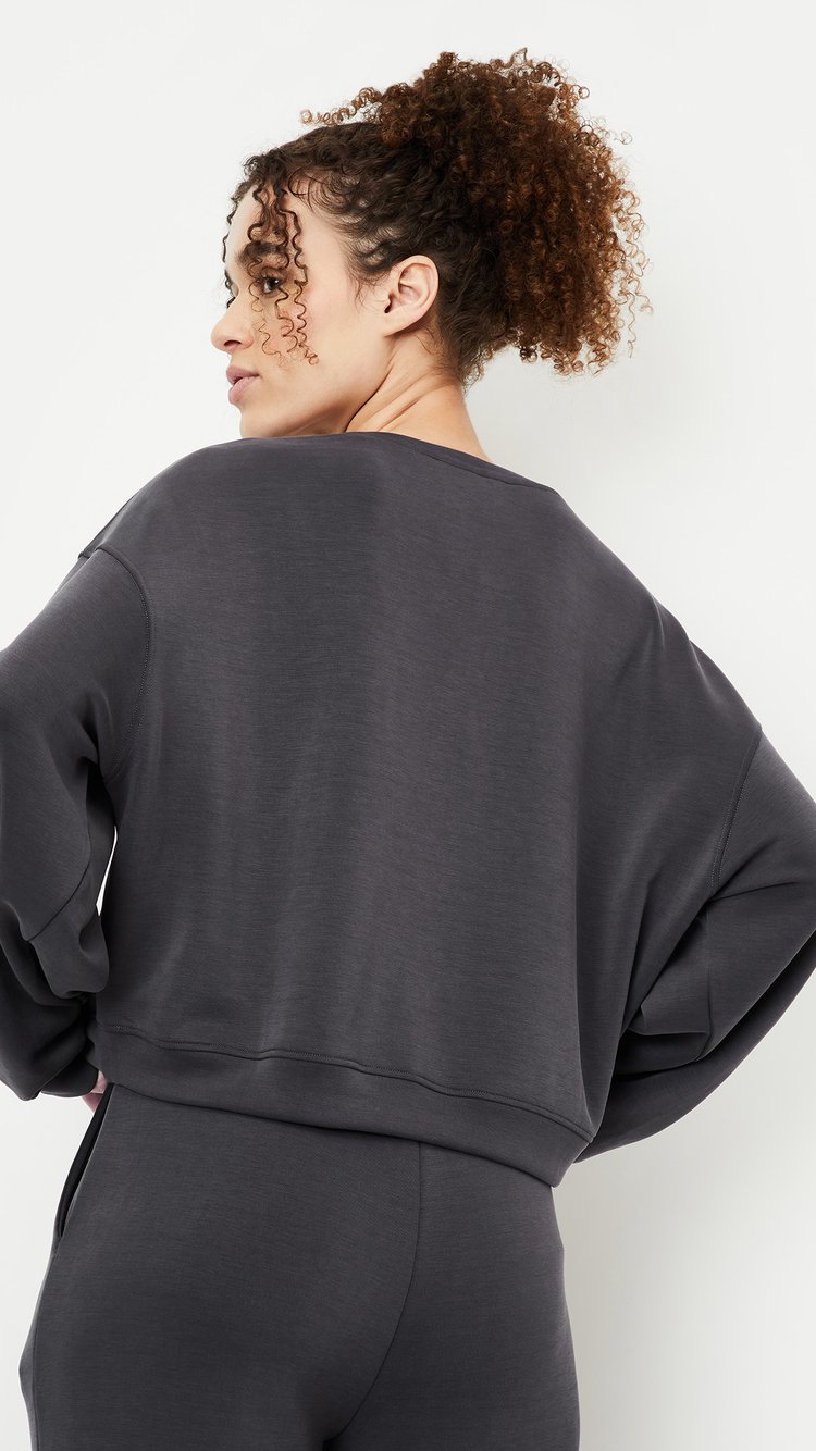 volume sleeve bustier docking sweat グレー Buy Women Boxy Fit Solid Sweatshirt Online at just Rs. 999.0