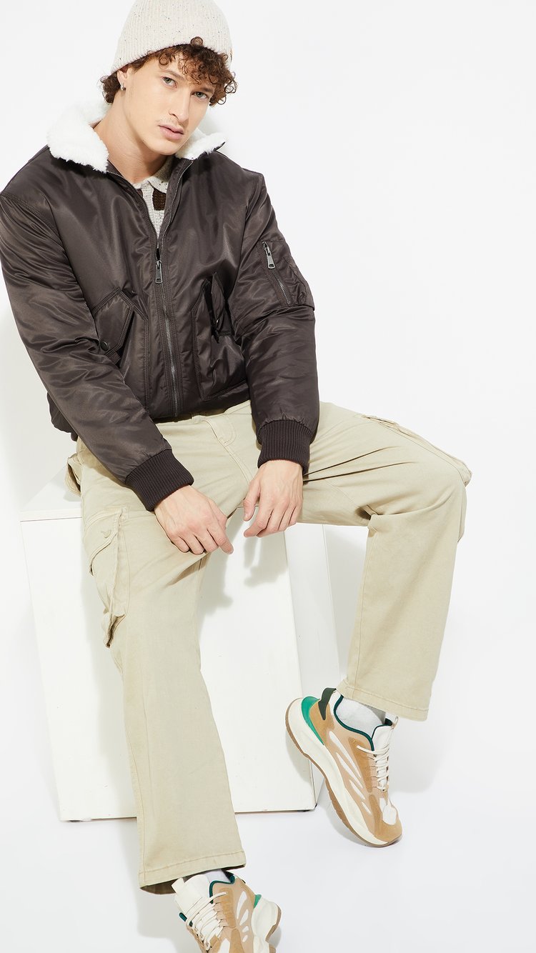 BROWN'S BEACH NO COLLAR JACKET 美品 ₹1,999 | Campus Sutra men's Beige Zip-Front Jacket With