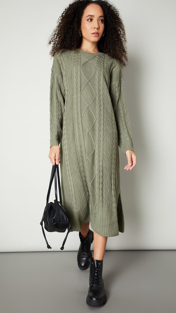 Buy Women Cable Knit Belted Midi Dress Online at just Rs. 2099.0