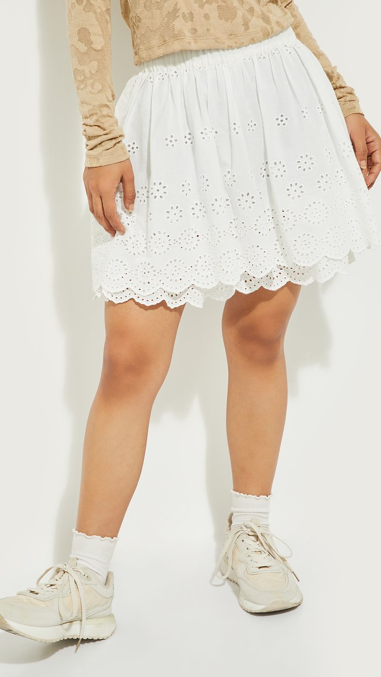 Buy ALAYA F x URB_N Women Schiffli Embroidered Mini Skirt Online