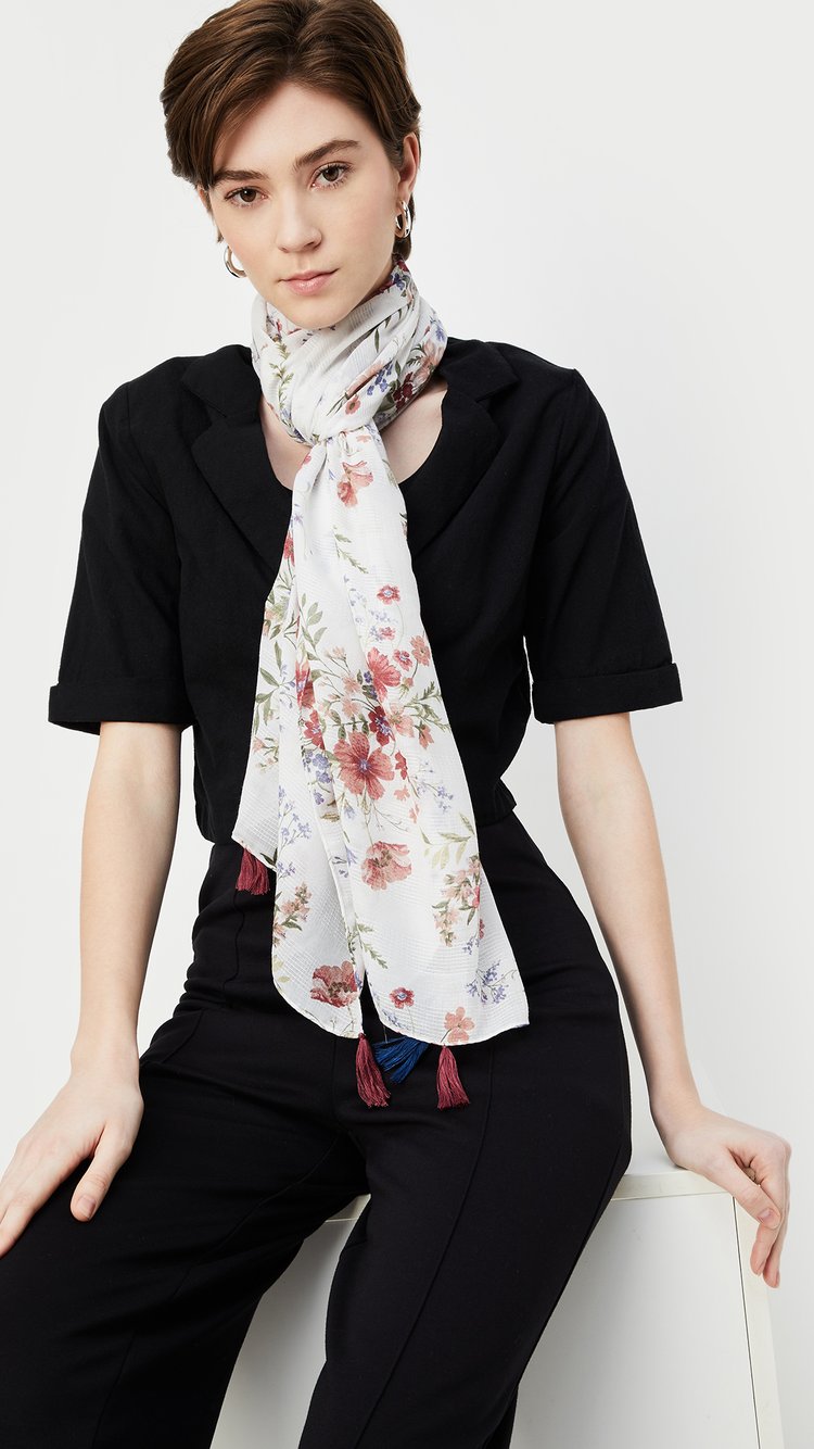 【新品未開封】Cherry-Pattern Scarf & Tote Set 1000014777713-Beige-OFFWHITE-