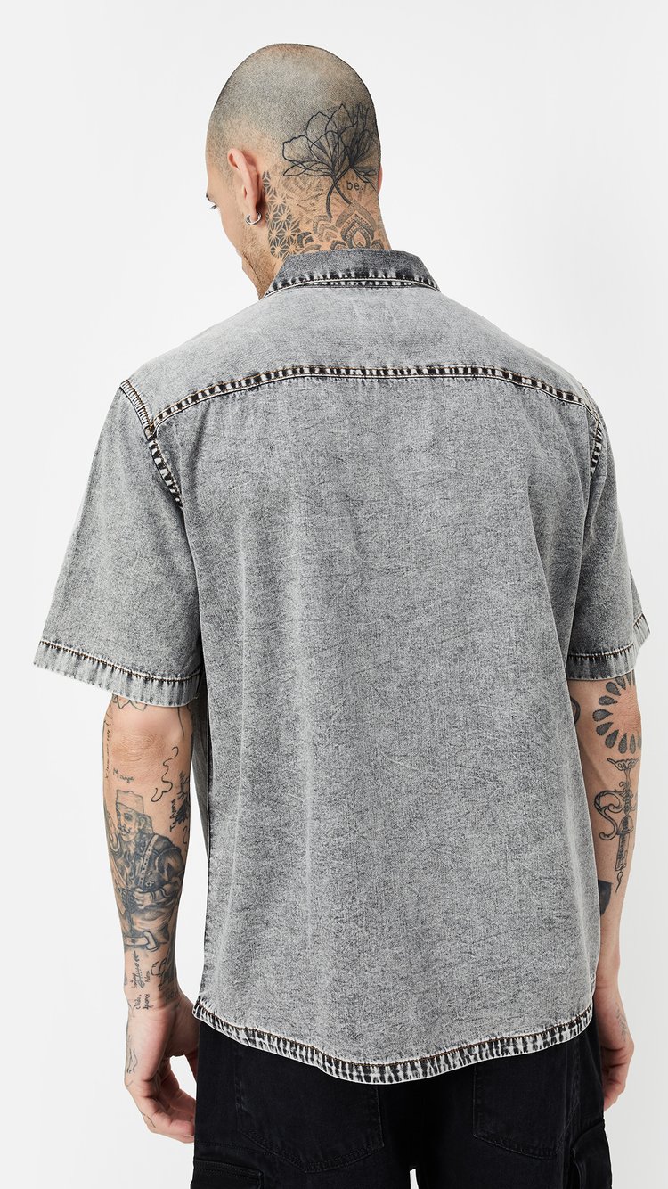 Buy Men Washed Denim Oversized Fit Shirt Online at just Rs. 999.0