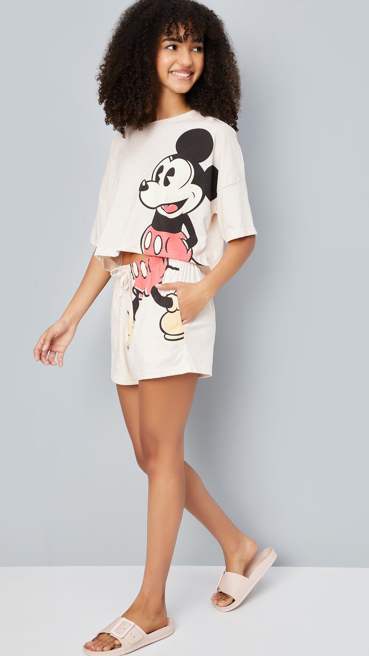 Buy Women Mickey Print Shorts Set Online at just Rs. 699.0
