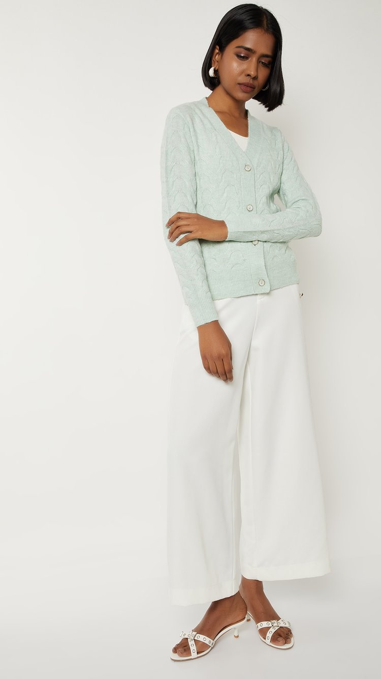 トップス Aerienne Cable-Knit Ribbon Cardigan Buy Women Cable Knit Cardigan Online at just Rs. 999.0