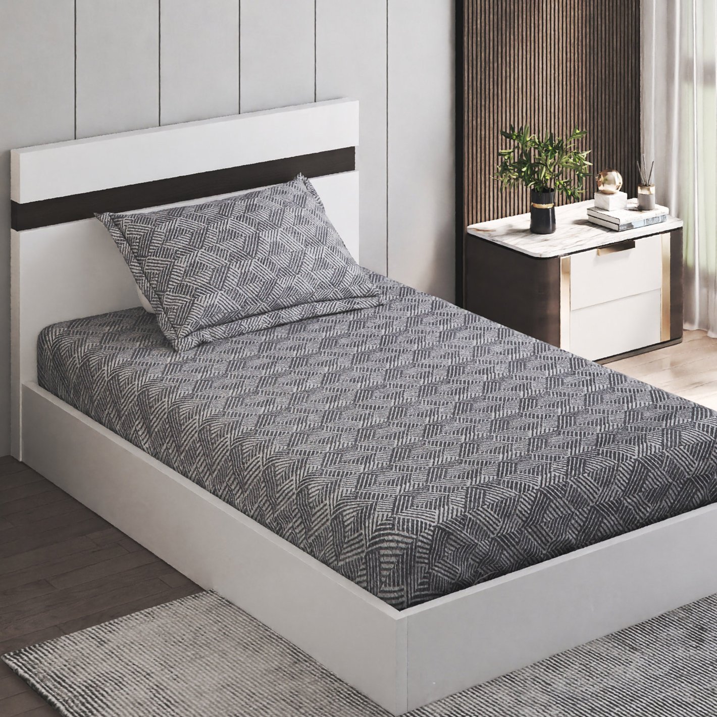 Buy Oxford Cyber Cotton 144TC Printed 2Pcs Single Bedsheet Set