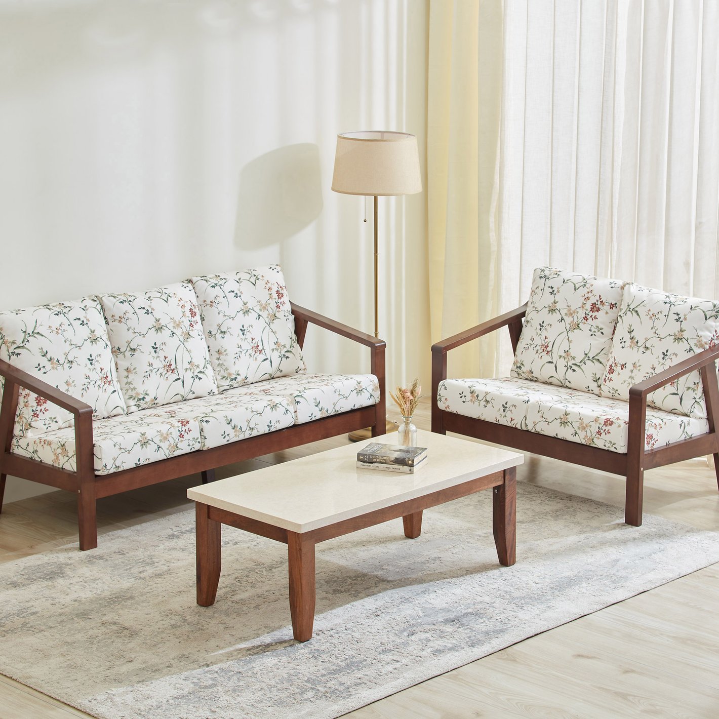 Buy Helios Zara Fabric 3+2 Seater Sofa Set - White from Helios by