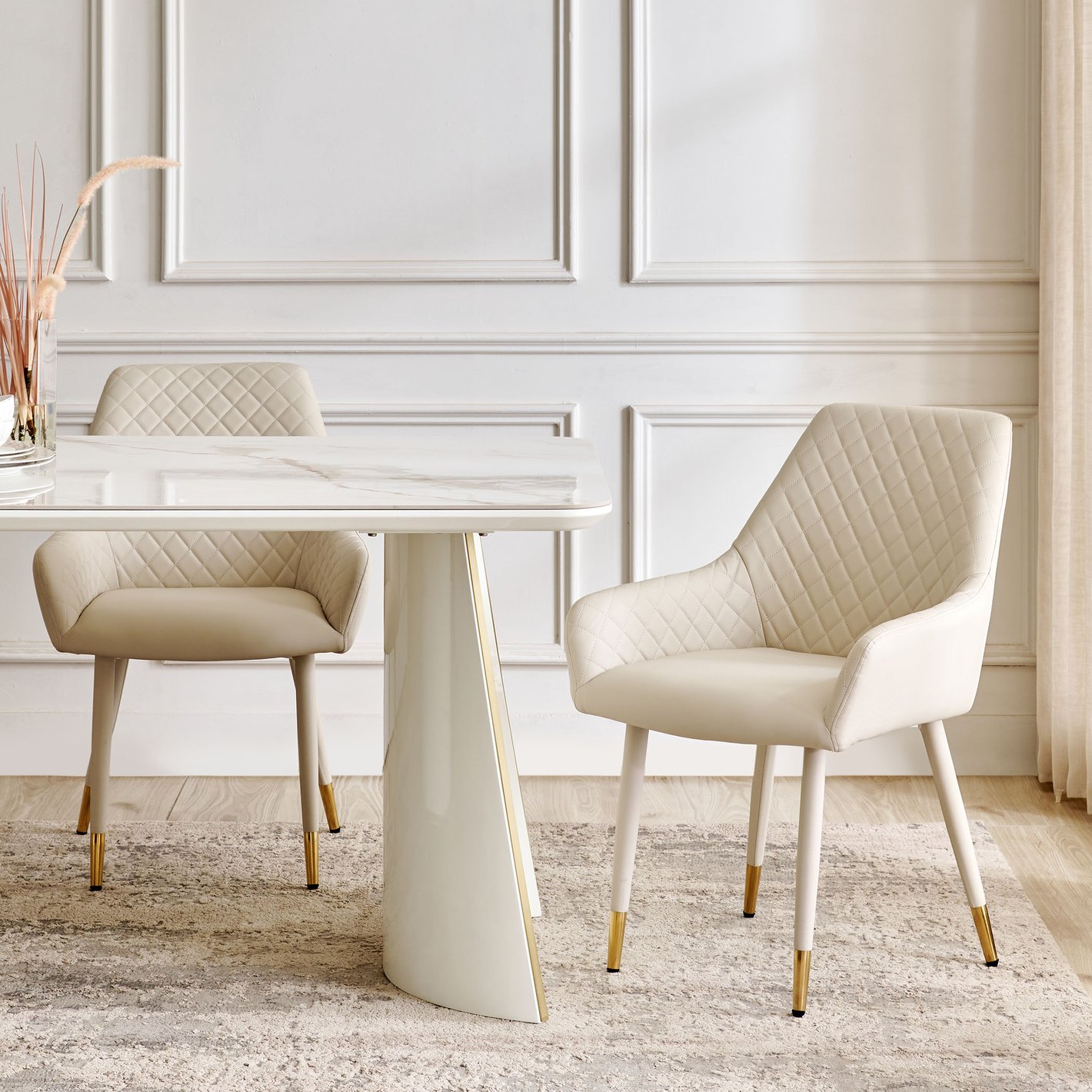 Senorita Set of Faux Leather Dining Chairs Cream