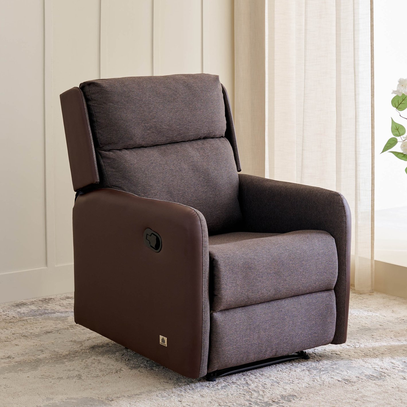 Buy Rico Fabric 1-Seater Recliner Brown from Home Centre at just