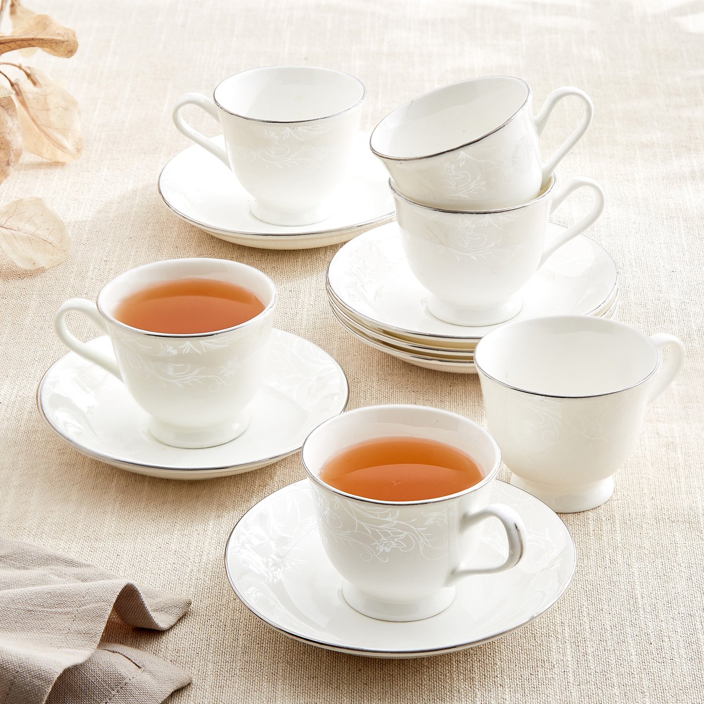 Buy Ivory Zilver Set of 6 Bone China Printed Cup and Saucer