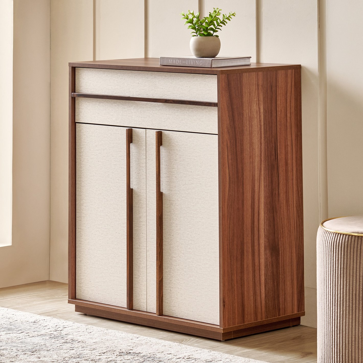 Buy Shoji 18 Pair Shoe Cabinet with Drawer - Brown from Home