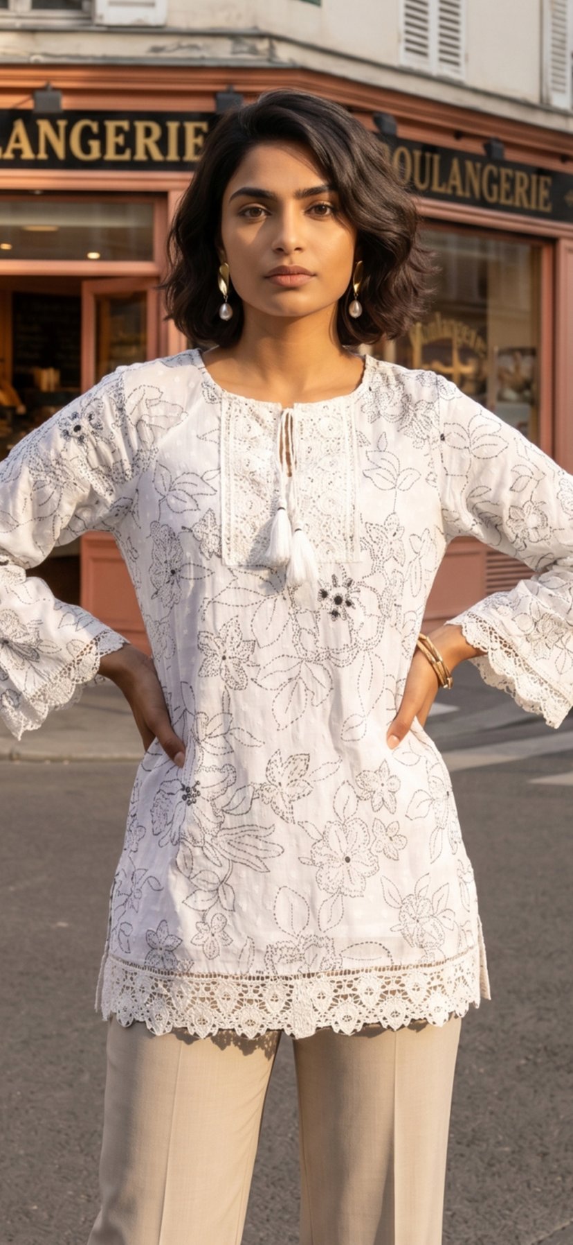 Buy W Floral Embroidered Lace Trim Top from W at just INR 2625.0