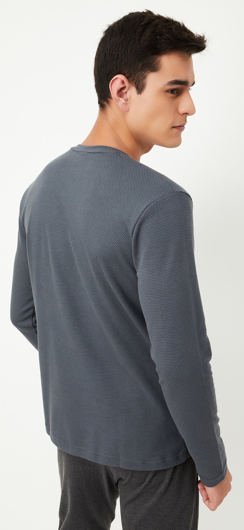 Buy Men Textured Henley Neck T-shirt Online at just Rs