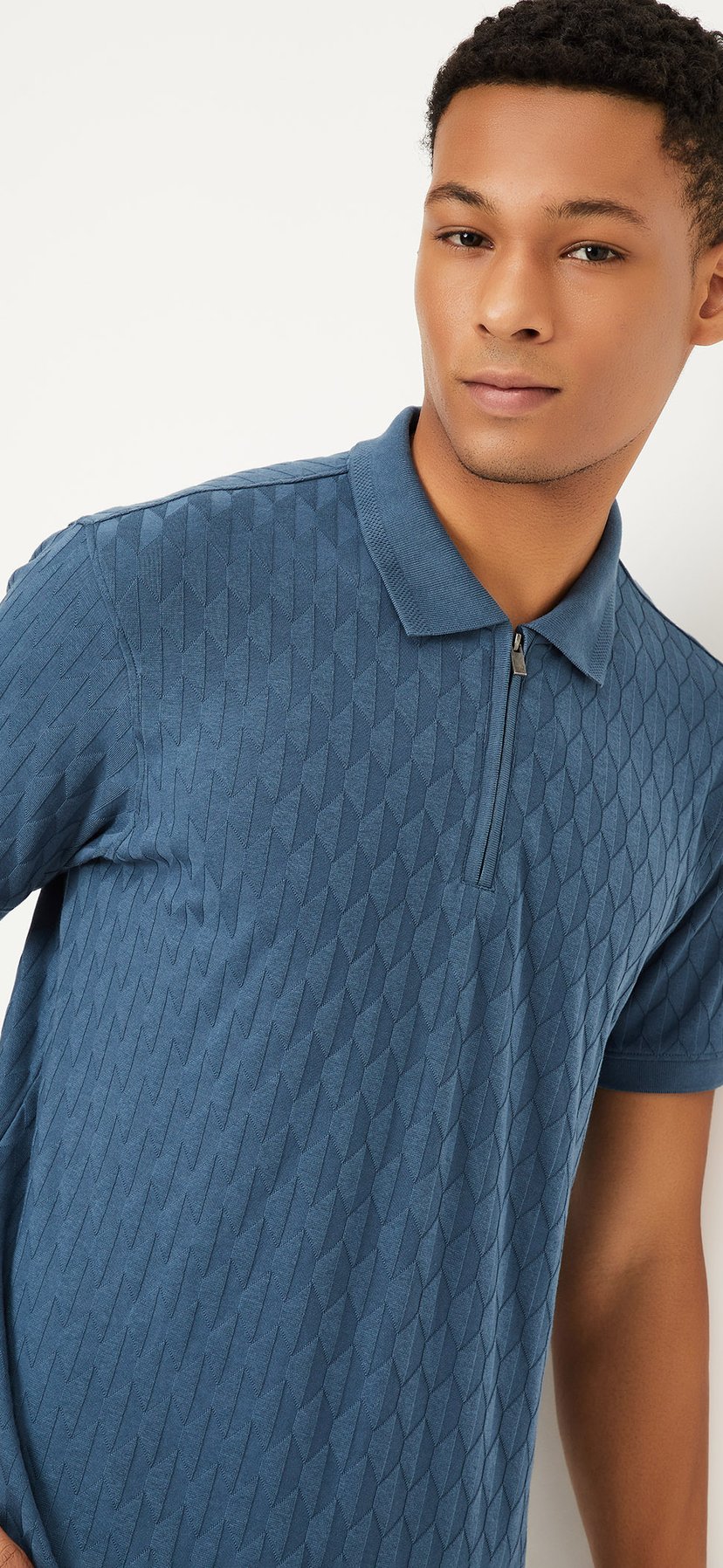 Buy Men Knitted Zip Polo T-shirt Online at just Rs. 799.0