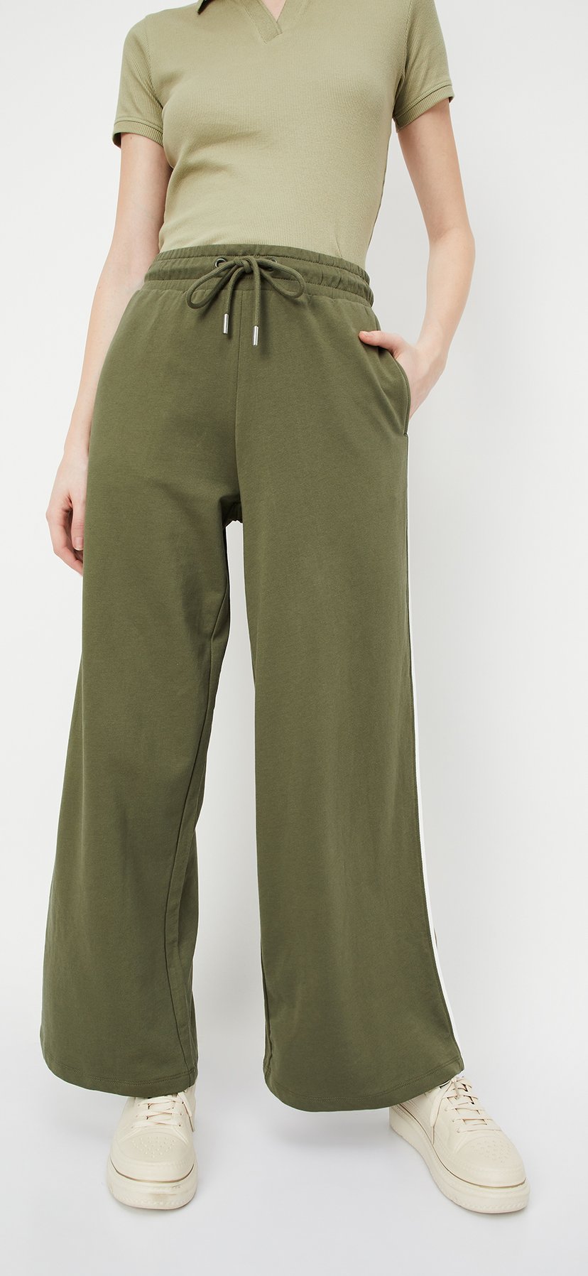 Buy Women Side Striped Wide-Leg Track Pants Online at just Rs 
