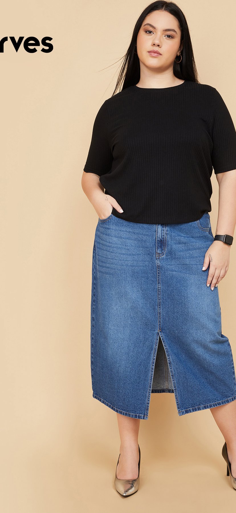 Buy ALAYA F x URB_N Whiskered Denim Midi Skirt Online at