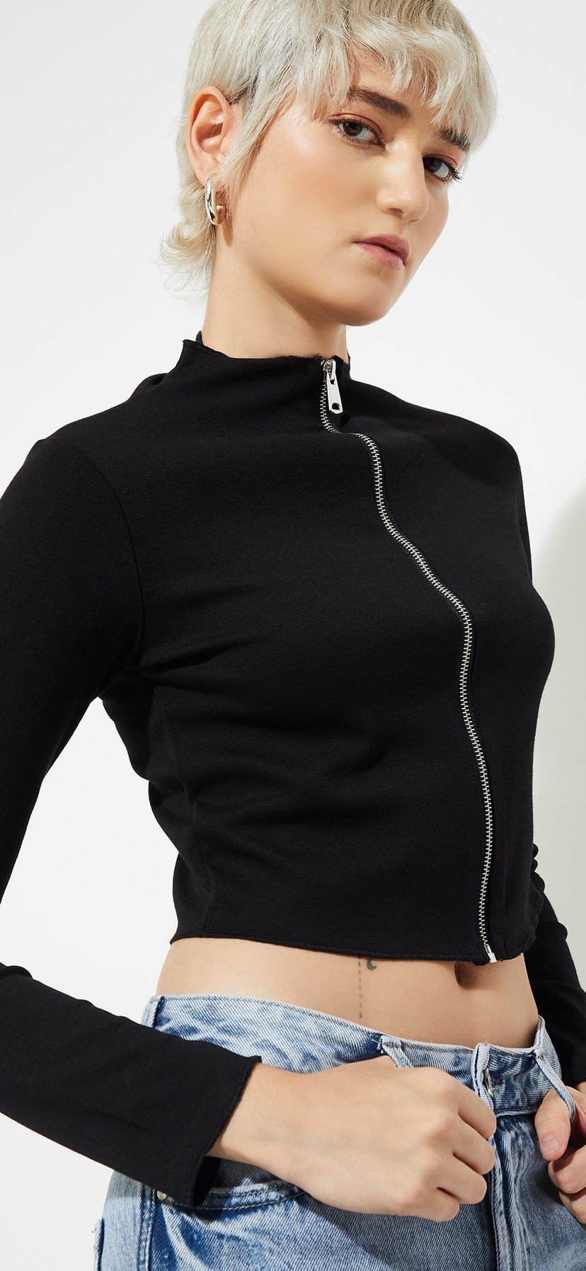 Buy ALAYA F x URB_N Women Solid Crop Jacket Online at just Rs