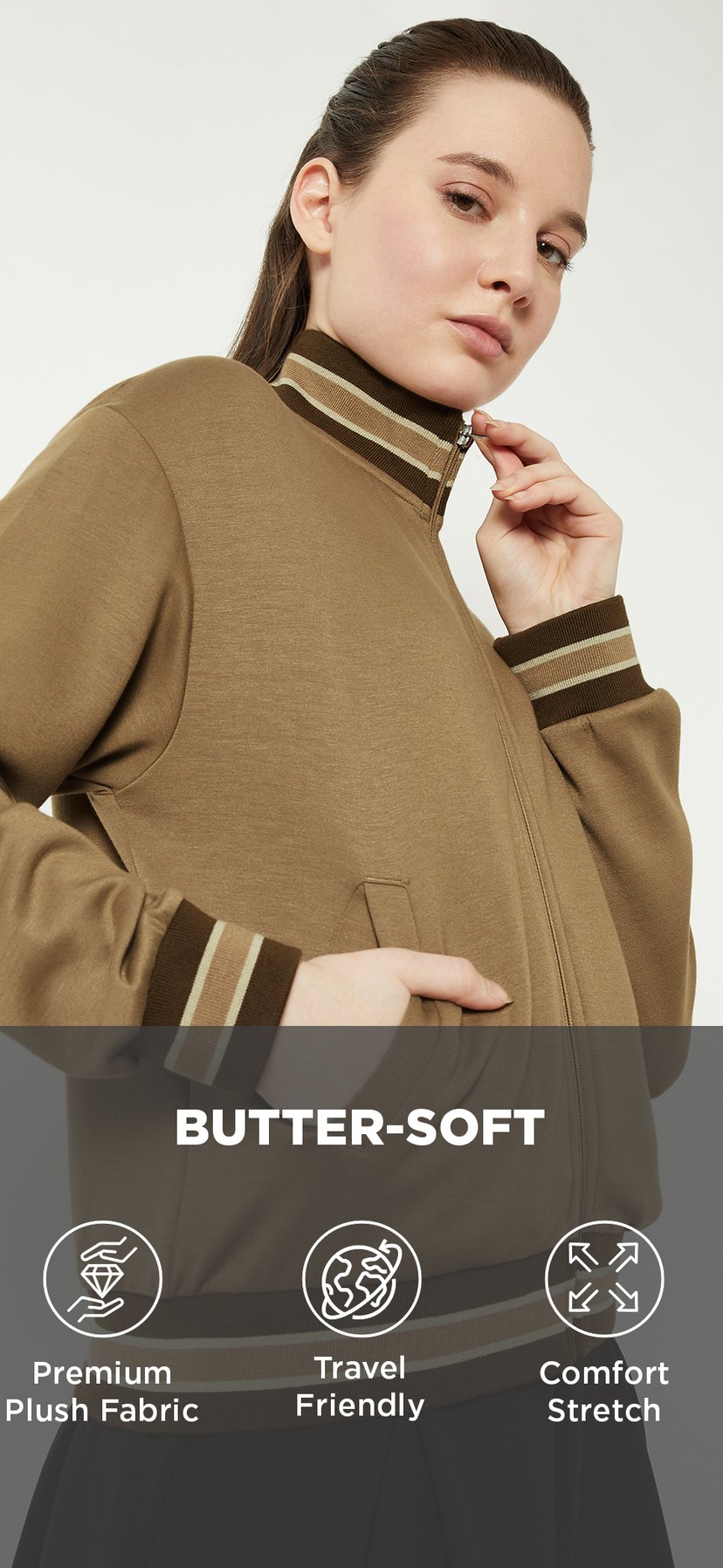 Buy Women Striped Trim Athleisure Jacket Online at just Rs. 1199.0