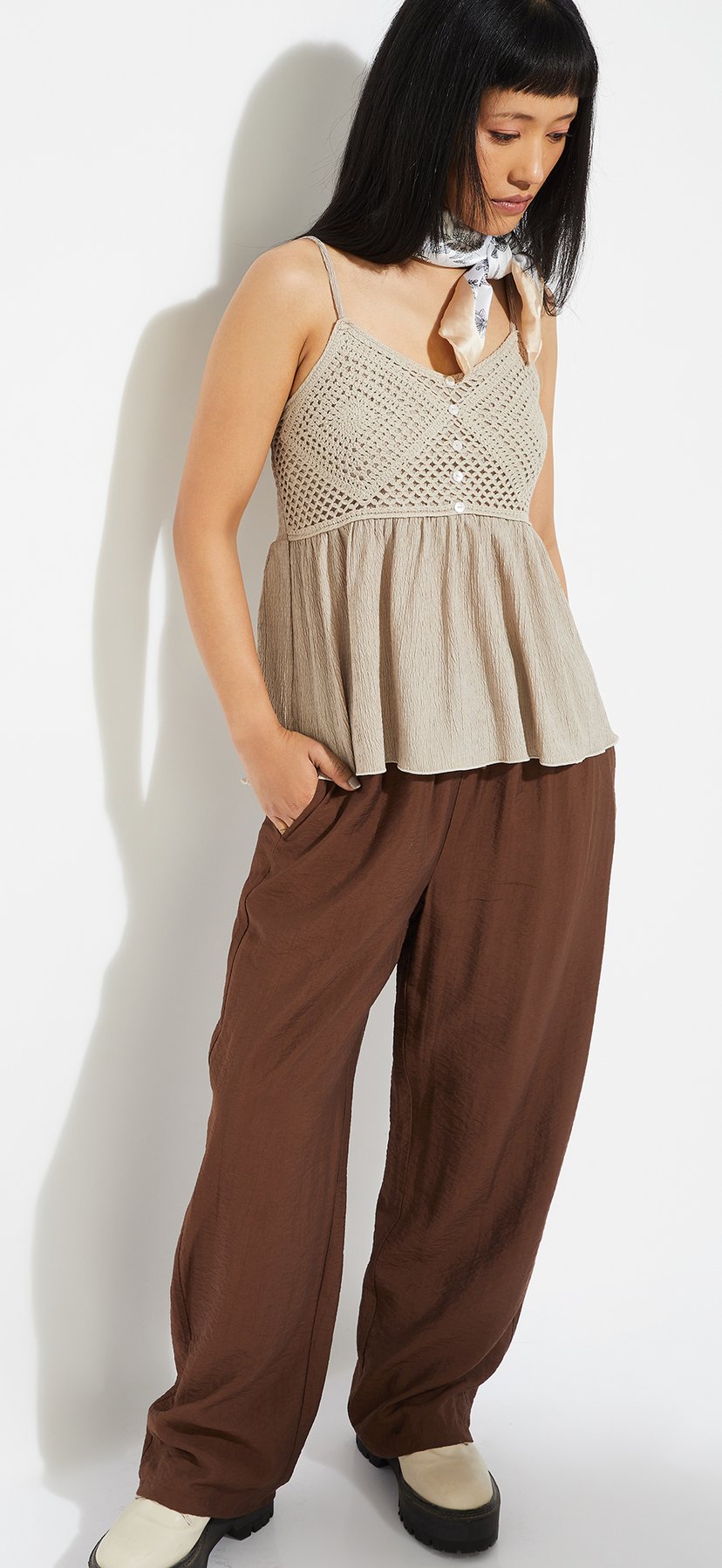 Buy ALAYA F x URB_N Women Crochet Knit Peplum Top Online at just