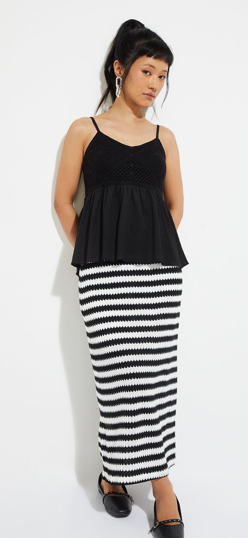 Buy ALAYA F x URB_N Women Crochet Knit Peplum Top Online at just