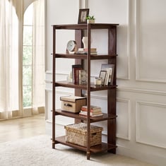 Nuqta Acacia Wood 4-Tier Open Book Shelf - Walnut | Walnut | Solid